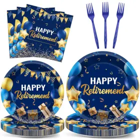 Mm1188 Gisgfim Retirement Party Supplies 96 Pieces Blue Gold Theme Plates And Napkins For 24