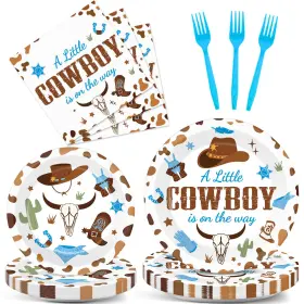 Mm1568 Gisgfim 96pcs Cowboy Baby Shower Plates And Napkins Party Supplies Western Par