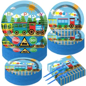 Xg0159 Gisgfim 50 Guests Train Plates And Napkins Birthdy Party Supplies Supplie