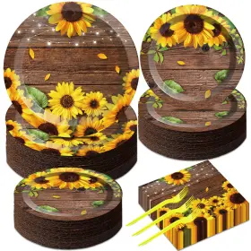 Xg0162 Gisgfim Sunflower Bridal Party Supplies 200 Pcs 50 Guests Plates Napkins Tableware