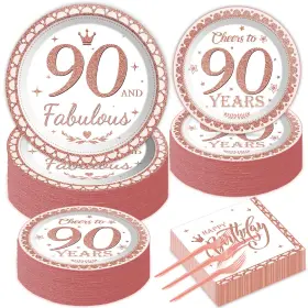 Xg0337 Gisgfim 50 Guests 90th Birthday Rose Gold Party Supplies 90 Fabulous Plates Napkins