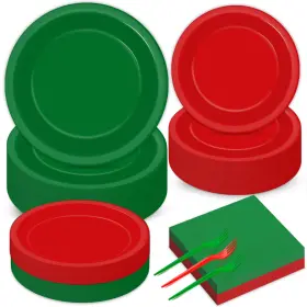 Xg0351 Gisgfim 50 Guests Christmas Party Tableware Set - Red And Green Decorations Disposab