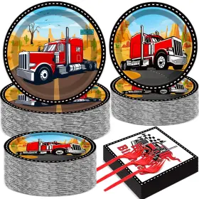 Xg0356 Gisgfim 50 Guests Semi Truck Party Decorations Plates And Napkins De