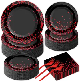 Xg0446 Gisgfim 50 Guests Red And Black Birthday Party Supplies Set Dot On Disposable