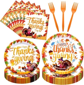 Gistome 728872258731 96 Pieces Happy Thanksgiving Tableware Set Party Supplies - Fall Harvest Pattern