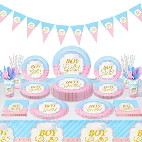 Gistome 728872780911 Gender Reveal Party Tableware Set - 114 Pcs Boy Or Girl Paper Plates Cups Nap