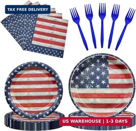 Gistome 728872884367 96 Pieces Patriotic Tableware Set Party Supplies - American Flag Pattern Disposa