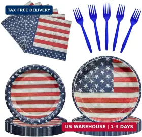 Gistome 728872884367 96 Pieces Patriotic Tableware Set Party Supplies - American Flag Pattern Disposa Gistome 728872884367 96 Pieces Patriotic Tableware Set Party Supplies - American Flag Pattern Disposa
