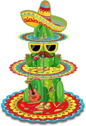 Gst153 Gistome 3-tier Mexican Fiesta Cupcake Stand - 18 Inches Tall Cactus And Multicolor