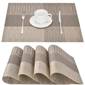 Giverare 770456689042 Placemats Set Of 4 Heat-resistant Woven Vinyl 12 X 18 Inches Khaki