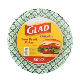 Glad 711181279603 10 Inch Round Paper Plates Happy Daisies 50-count