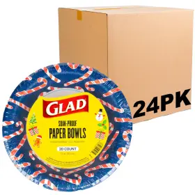 B0d4mrg6hd Glad Round Disposable Paper Bowls Navy Holiday Candy Cane Design - Heavy Duty
