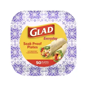 Bb0096 Glad 50 Count Purple Square Disposable Paper Plates Microwave Safe And Soak