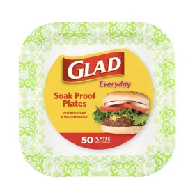 Bb0102 Glad Green Paper Plates 50 Count 10 Inch Disposable Soak Proof Durable