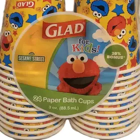 G06502 Glad For Kids Sesame Street Paper Bath Cups 3oz Elmo Cookie Monster 24ct 2 Pack