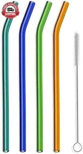 Glass Straws 711181991031 Extra Long 12 Inches X 9.5 Mm Reusable 4 Pack Of Orange-blu