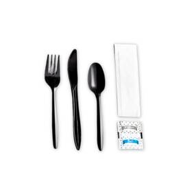 Global Basics 850058692173 Disposable Plastic Cutlery Packs 125 Individually Wrapped Bla