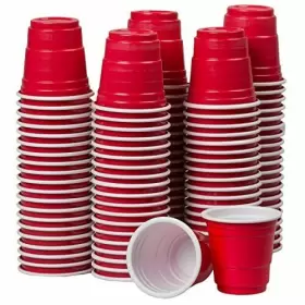 1249 Global D Cor 120ct Mini Red Cups 2oz Plastic Disposable Shot Glasses Party Beer Pong Jello