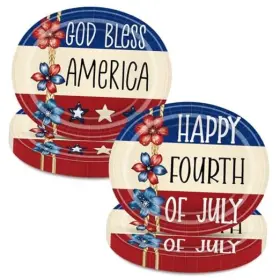 Glofavor 765477703297 50 Set 10 12inch 4th Of July Oval Paper Plates - Red White Blue Patriotic