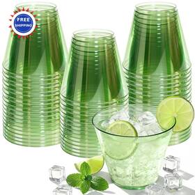 Glowserve C-green-50 Plastic Cups 9 Oz 50 Pack Green Disposable Cocktail Stemless Wine Glasses Clear