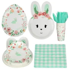 Glowsol 198290412372 117pcs Easter Disposable Dinnerware Paper Supplieswith Rabbit Plates