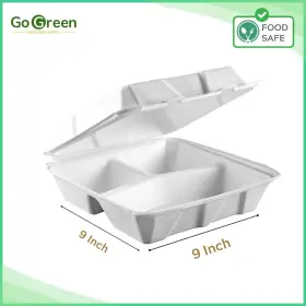 Ggrs9x9in3cp Go Green Restaurant Supply Compostable Takeout Containter 10 X 6 2 Compartment Clamshell - Pack Of 200