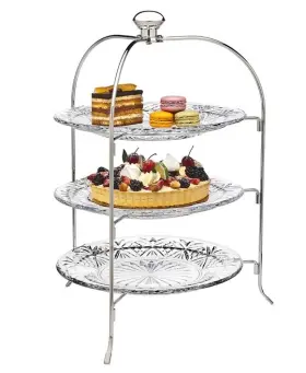 25954 Godinger 3 Tiered Platter Stand - Dublin Crystal Collection 13.5 Inch Clear