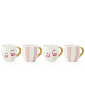 30500110420000 Godinger Set Of 4 Jill Zarin Flamingo Espresso Mugs