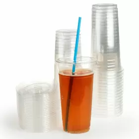Golden Apple 765470752780 24oz-30sets. Clear Plastic Cups With Flat Lids Straw Slot