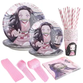Gonii 768479026616 92 Pcs Nezuko Party Plates And Cups Napkins Sets For Girl Pink Birthday P