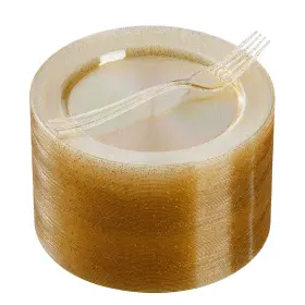 1110813 Goodluck 120pcs Gold Glitter Plates With Plastic Forks Dessert Fo