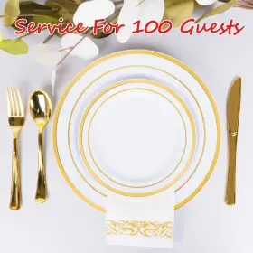 Goodluck 313041651620 600 Piece Gold Dinnerware Set For 100 Guests Disposable Party