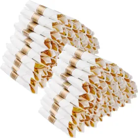 Dcsz-jz-js100pc Goodluck 100 Pack Pre Rolled Gold Plastic Silverware Wrapped Cutlery Set With
