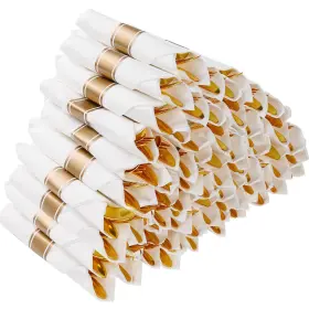 Js50pc Goodluck 50 Pack Pre Rolled Gold Plastic Silverware Wrapped Cutlery Set With N