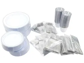 S600 Goodluck 575 Piece Plates Flatware Disposable Plastic Dinnerware Set Silver