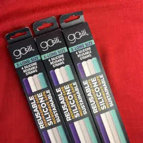 4554192 Gosili 12 X-long Extra Long Size Silicone Straws - Reusable 3x 4-pack Purple