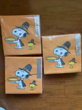 Nkl40045 Graphique Pilgrim Snoopy And Woodstock Peanuts Thanksgiving Lunch Napkins 3 Packs Of 40