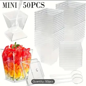 Great Value 078742187082 Serves 50 Clear Square Mini Plastic Dessert Cups With Spoons 2 Oz