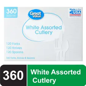 Great Value 078742187129 Basic White Disposable Cutlery Entertainment Set 360 Count