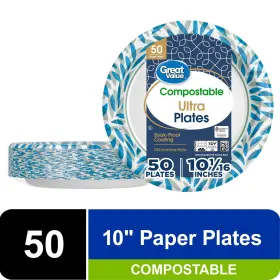 Great Value 313053815898 Ultra Compostable Disposable Paper Plates 10 Inch Multi-color 50 Count