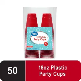 C67180 Great Value Everyday Disposable Plastic Party Cups Red 18 Oz 50 Count