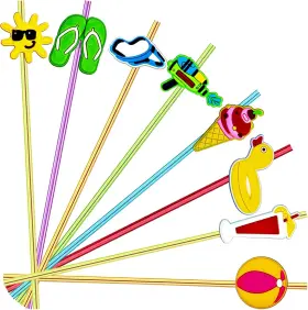 Greawod 739017810417 24 Pieces Beach Theme Reusable Plastic Drink Cocktail Straws Ball Pool Sum