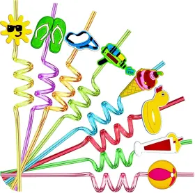 Greawod 747165697040 24 Pcs Beach Theme Reusable Shape Straws Drink Ball Pool Summer