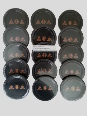 Apa7p Greek Occasions Alpha Phi Paper Plates 7 Inch Total 120 Party Supplies Black / Gold