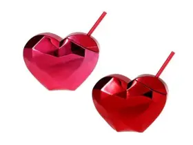 Greenbrier 195464578674 Set Of 2 Valentines Day Heart Shaped Cup With Lid And Straw Red An