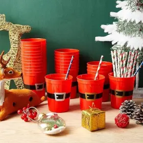 Greenbrier International 639277790354 Christmas Santa Belt Plastic Cups Set Of 30 Holiday Party Gathering Reusable New