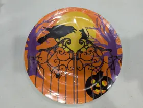 Greenbrier International Inc. 639277510266 Sealed Halloween Paper Plates Set 18 Crow Rat Pumpkin Spider Iron Gate 9 Inch
