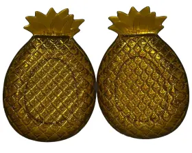 Greenbrier International Inc. 639277680839 Set Of 2 Shiny Gold Plastic Pineapple Party Trays 11.25 Inch X 7.25