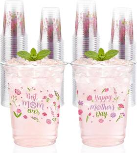 Greencian 313034979960 100 Pcs Happy Mothers Day Plastic Cups 16 Oz Disposable Floral Mother Drink