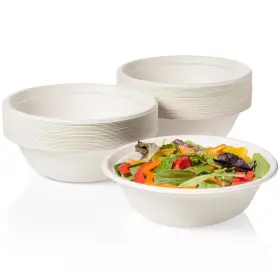 Greener Settings 445022582562 100% Compostable 32 Oz. Unbleached Disposable Paper Bowls 50-pack
